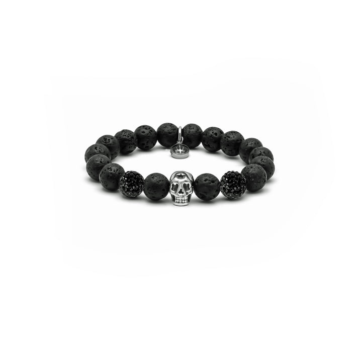 Black Death – Lavastein | Perlenarmband Herren Skull Schwarz 10mm mit Stern