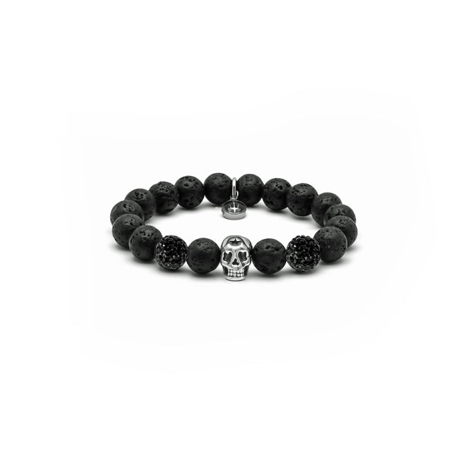 Black Death – Lavastein | Perlenarmband Herren Skull Schwarz 10mm mit Stern