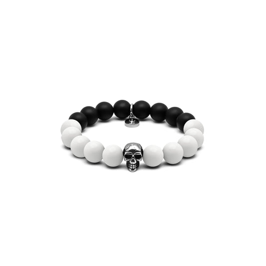 Perlenarmband Malaysia Onyx Bikerskull Harlekin