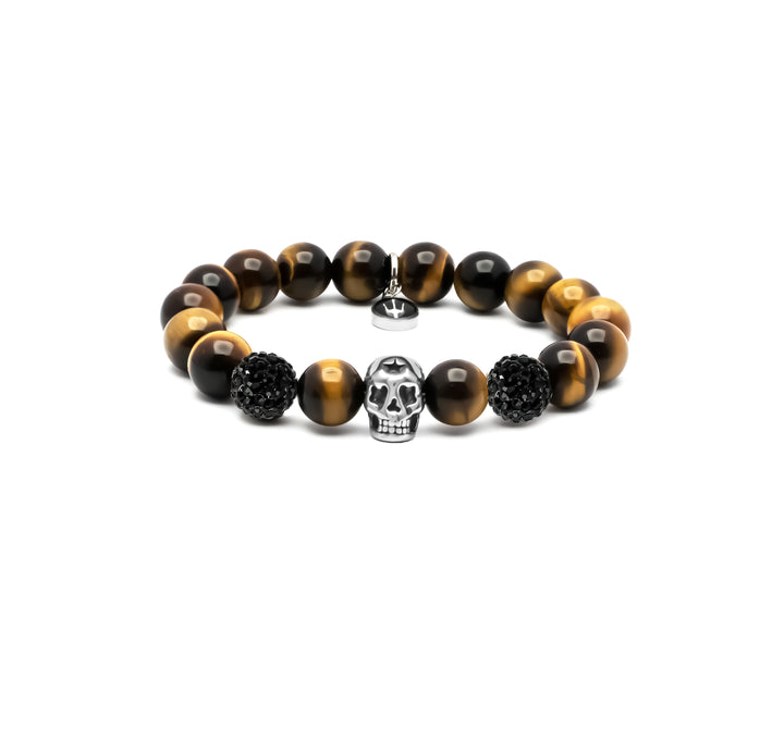 Black Death – Tigerauge | Perlenarmband Herren Skull 10mm mit Stern