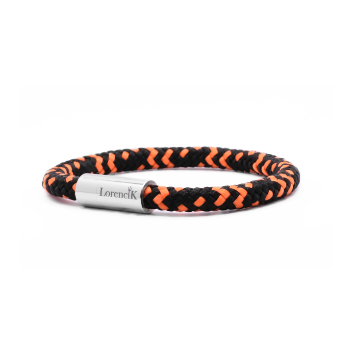 Nautic Force Small Sunset Harbor – Segeltauarmband Herren 6mm Schwarz Orange mit Edelstahl-Magnetverschluss von Lorencik