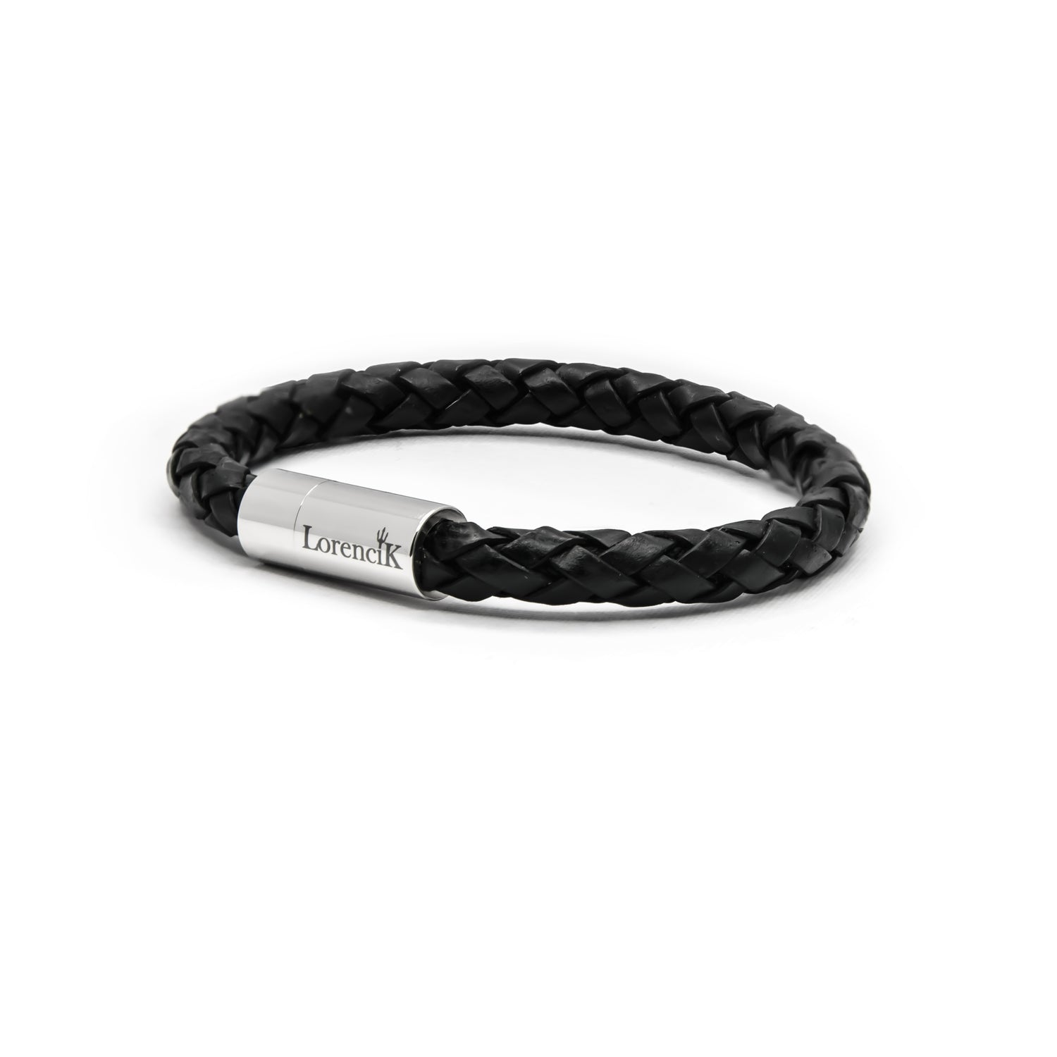 Geflochtenes schwarzes Lederarmband mit Edelstahl-Magnetverschluss – eleganter Unisex Stil


